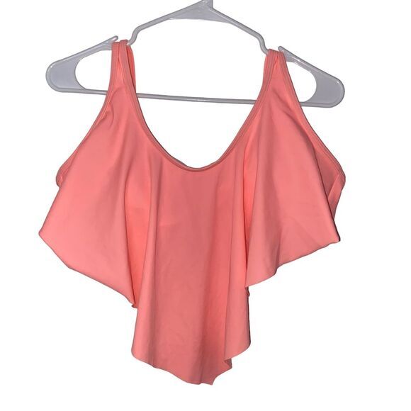 Unbranded Woman's Coral Pink Ruffle Haltered Bikini Swimsuit Top Size Large